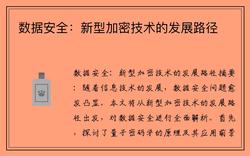 数据安全：新型加密技术的发展路径